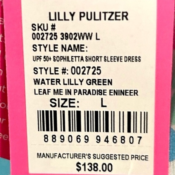 Lilly Pulitzer UPF 50+ Sophiletta Short Sleeve Dress, Water Lilly Green Leaf Me - Picture 3 of 14